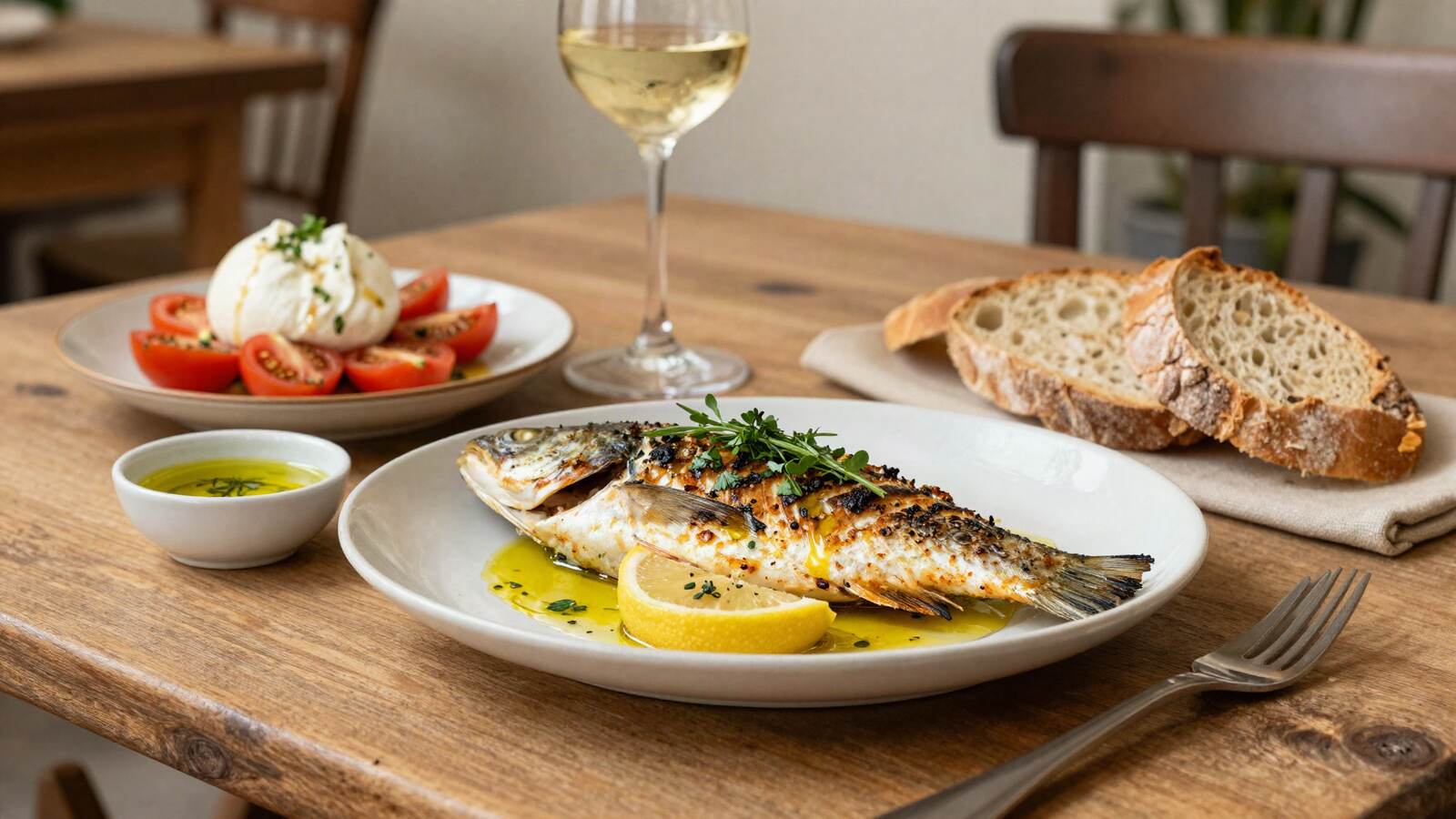 Daurade rôtie et burrata